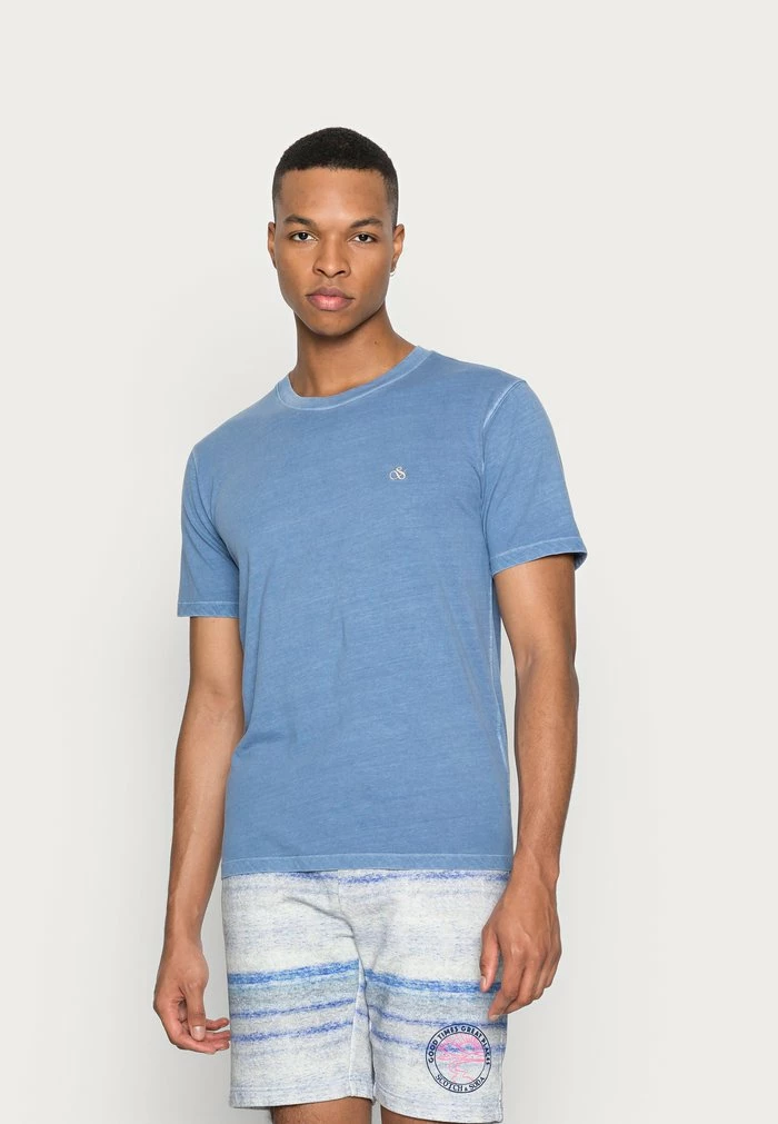 Scotch & Soda GARMENT DYED CREWNECK TEE WITH EMBROIDERY LOGO - T-shirt Basique - Blue 1 Scotch & Soda GARMENT DYED CREWNECK TEE WITH EMBROIDERY LOGO - T-shirt Basique - Blue