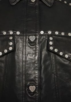 Scotch & Soda ELVIS CAPSULE TRUCKER JACKET WITH STUDS - Veste En Cuir - Black -Scotch & Soda Soldes 2d7281579eca4d288bad6bc9e77c9c10