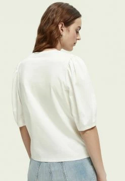 Scotch & Soda CROPPED WITH VOLUMINOUS SHORT SLEEVES - T-shirt Basique - Off White -Scotch & Soda Soldes 4804cebf8009477ba57c48df7206b9a3