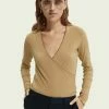 Scotch & Soda LONG SLEEVED BLENDWRAPOVER - T-shirt à Manches Longues - Sand