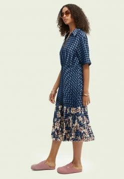 Scotch & Soda PRINTED MIDI - Robe Chemise - Blue -Scotch & Soda Soldes 6155975e730b476e9586422b123ff073