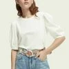Scotch & Soda CROPPED WITH VOLUMINOUS SHORT SLEEVES - T-shirt Basique - Off White