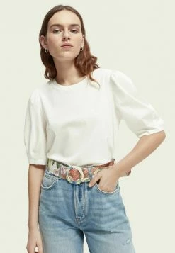 Scotch & Soda CROPPED WITH VOLUMINOUS SHORT SLEEVES - T-shirt Basique - Off White