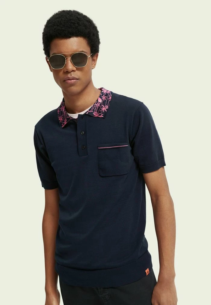 Scotch & Soda JACQUARD COLLAR - Polo - Blue 1 Scotch & Soda JACQUARD COLLAR - Polo - Blue