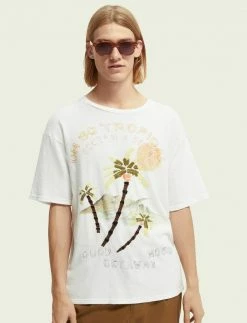 Scotch & Soda GRAPHIC SLUB - T-shirt Imprimé - Denim White
