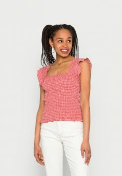 Scotch & Soda SEERSUCKER CHECK SMOCKED TOP - Blouse - Light Red