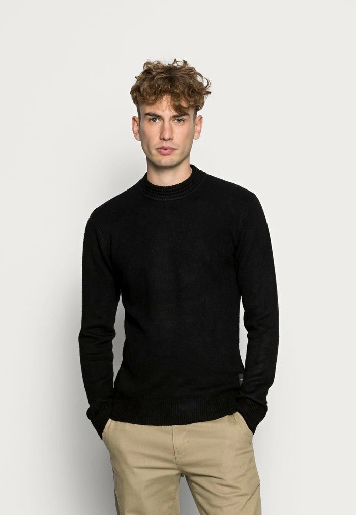 Scotch & Soda SOFT CREWNECK PULL WITH HIGHER COLLAR - Pullover - Black 1 Scotch & Soda SOFT CREWNECK PULL WITH HIGHER COLLAR - Pullover - Black