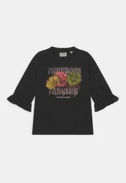 Scotch & Soda BOXY-FIT ARTWORK WITH RUFFLED CUFFS - T-shirt à Manches Longues - Black