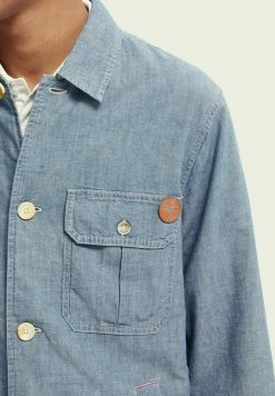 Scotch & Soda CHAMBRAY HARRINGTON WORKER - Veste En Jean - Blue -Scotch & Soda Soldes fd8cce29e88d4c2eb458106416f0c6a9